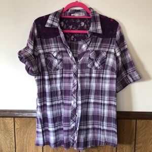 Maurices plaid and lace button-up top